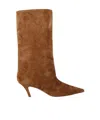 Amina Muaddi 60mm Fiona Suede Pointed-toe Knee-high Boots In Brown