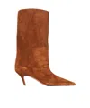 Amina Muaddi 60mm Fiona Suede Pointed-toe Knee-high Boots In Brown