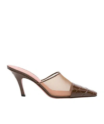 Amina Muaddi Pointed-toe High-heeled Slides In Brown