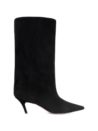 Amina Muaddi Pointed-toe Suede Boots In Black