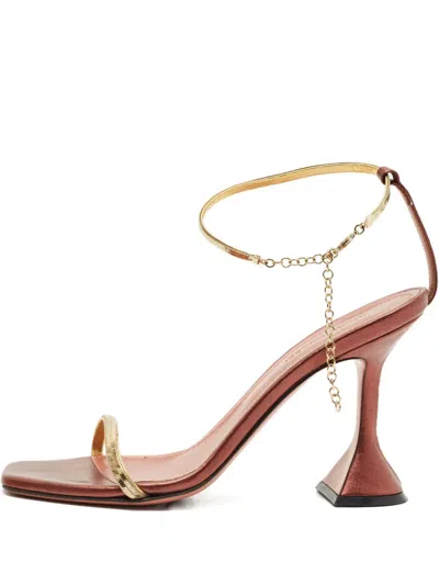 Pre-owned Amina Muaddi  95mm Leather Heeled Sandals In Yellow