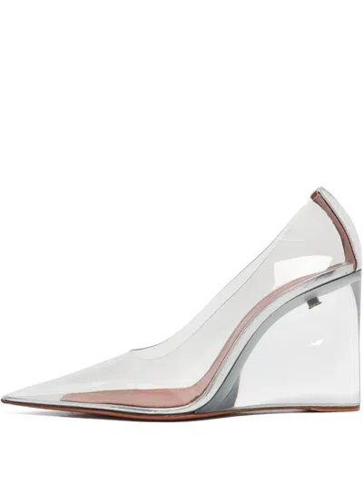 Pre-owned Amina Muaddi  95mm Lupita Transparent Wedge Pumps