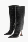 Amina Muaddi Printed Leather Under The Knee Boots With Crocodile Effect 1 In Black