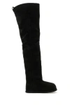 Amina Muaddi Black Suede Heidi Over The Knee Boots In White