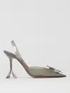 Amina Muaddi Lily Crystal Flower Denim Slide Sandals In Grey