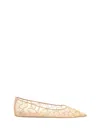 Amina Muaddi Barbara Lace Pointed-toe Ballet Flats In Beige