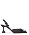 Amina Muaddi Pointed Toe Embellished Heel Sandals In Black