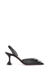 Amina Muaddi Black Mesh Pumps With Starburst Brooch In Black