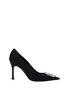 Amina Muaddi Crystal Decorated Pointed High Heels In Black