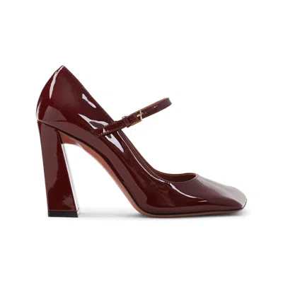 Amina Muaddi Wine Gold Leather Heels In Burgundy