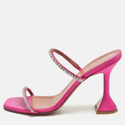 Amina Muaddi Purple Crystal Embellished Satin Gilda Slide Sandals