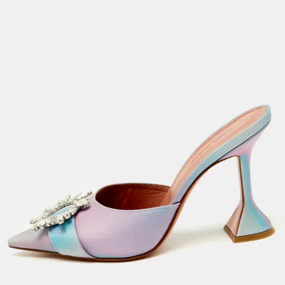 Pre-owned Amina Muaddi Purple Iridescent Pvc Begum Crystal Embellished Mules Size 38