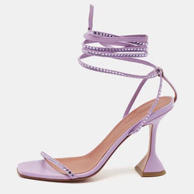 Amina Muaddi Purple Leather Crystal Embellished Vita Ankle Strap Sandals