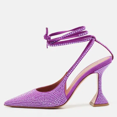 Pre-owned Amina Muaddi Purple Suede Crystal Embellished Karma Pumps Size 38