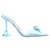 Amina Muaddi Pvc Aqua Crystal Bow Heels In Blue