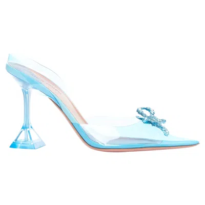 Amina Muaddi Pvc Aqua Crystal Bow Heels In Blue