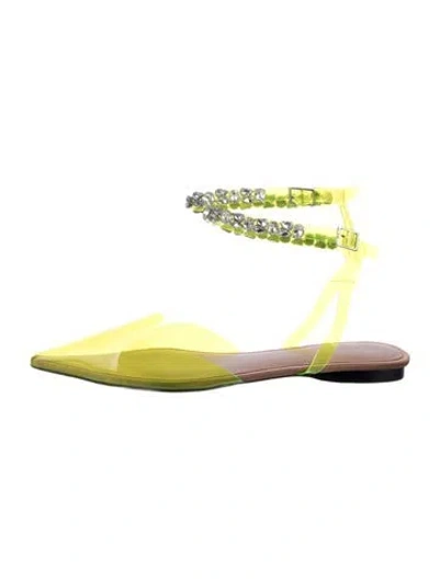 Pre-owned Amina Muaddi Pvc Crystal Embellishments Flats In Green/yellow