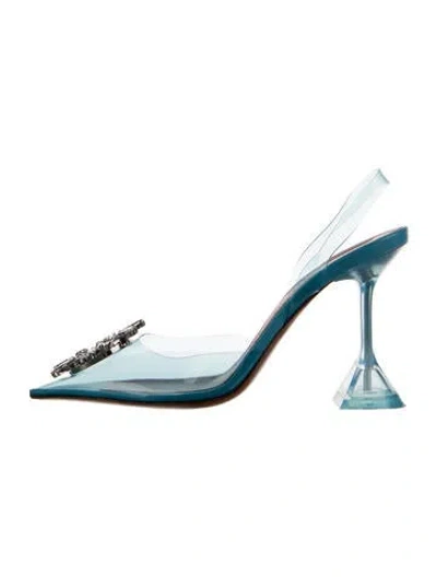 Pre-owned Amina Muaddi Pvc Crystal Embellishments Mules In Blue