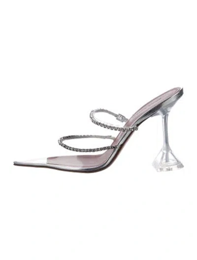 Pre-owned Amina Muaddi Pvc Crystal Embellishments Mules In Clear/silver