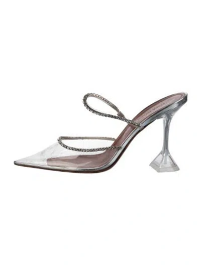 Pre-owned Amina Muaddi Pvc Crystal Embellishments Mules In Transparent
