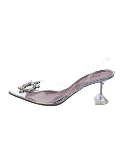 Pre-owned Amina Muaddi Pvc Crystal Embellishments Mules In Transparent