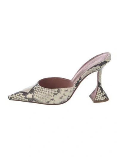 Pre-owned Amina Muaddi Python Animal Print Mules In Neutral
