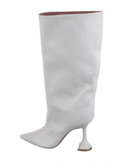 Pre-owned Amina Muaddi Rain Leather Boots In White
