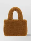 Amina Muaddi Rectangular Shearling Handbag With Top Handle In Brown
