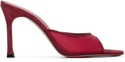 Amina Muaddi Red Alexa 95 Mesh Slipper Heeled Sandals
