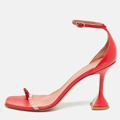 Pre-owned Amina Muaddi Red Leather Daisy Ankle Strap Sandals Size 42