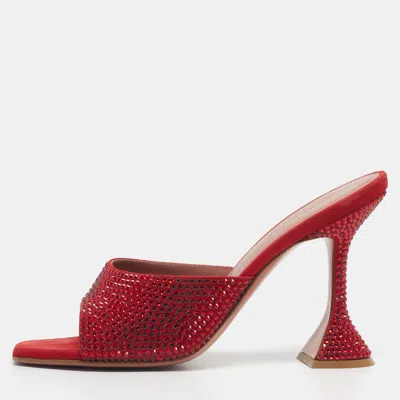 Pre-owned Amina Muaddi Red Suede Crystal Embellished Lupita Slide Sandals Size 38