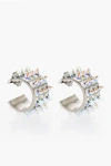 Amina Muaddi Rhinestoned Studs Karma Hoop Earrings In Silver