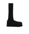 Amina Muaddi Veneda Platform Black Knitted Stretch Boots In Black