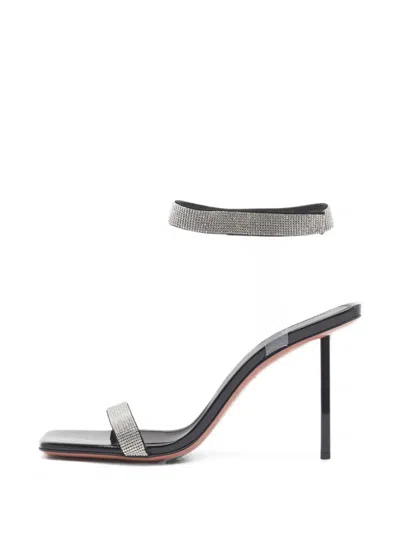 Pre-owned Amina Muaddi Rih Crystal-embellished Heeled Sandals In Black
