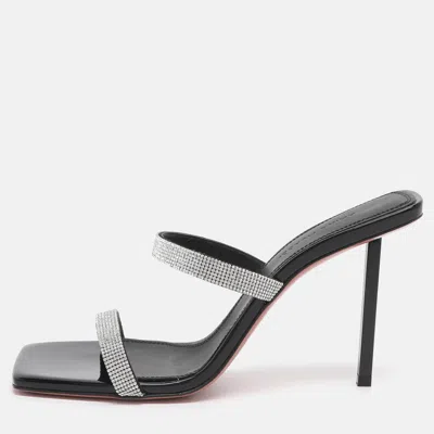 Pre-owned Amina Muaddi Rih Size 37.5 Silver/black Glitter Slide Sandals