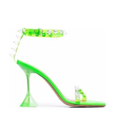 Amina Muaddi Riveted High-heeled Sandals In Green