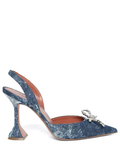 Amina Muaddi Rosie 110mm Denim Slingback Pumps In Blue