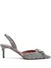Amina Muaddi Rosie Denim Slingback Pumps In Grey