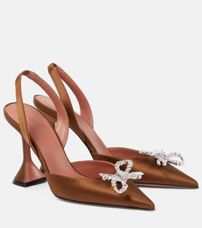 Amina Muaddi Rosie 95 Satin Slingback Pumps In Brown