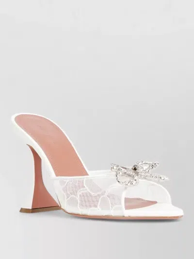 Amina Muaddi Rosie Crystal Bow Open Toe Sandals In White
