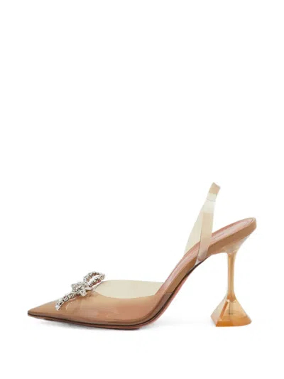 Pre-owned Amina Muaddi Rosie Crystal Bow Slingback Pumps In White