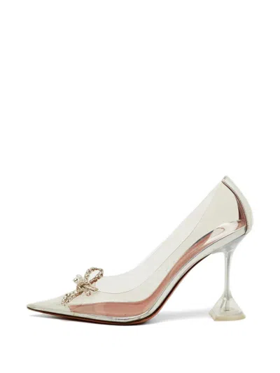 Pre-owned Amina Muaddi Rosie Crystal-bow Pumps In Silver