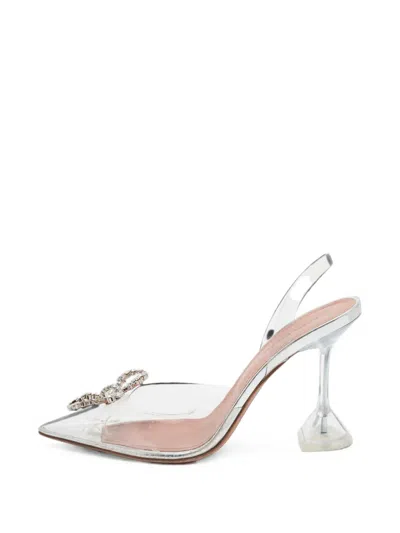 Pre-owned Amina Muaddi Rosie Crystal-embellished Slingback Pumps In White