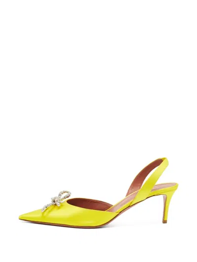 Pre-owned Amina Muaddi Rosie Crystal-embellished Slingback Pumps In Yellow