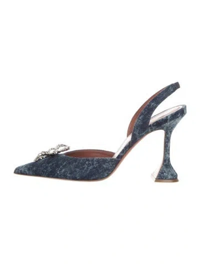 Pre-owned Amina Muaddi Rosie Denim Slingback Pumps In Blue