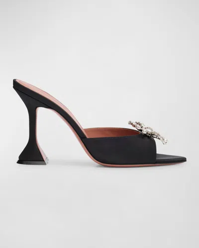 AMINA MUADDI ROSIE EMBELLISHED BOW SATIN PEDESTAL SANDALS