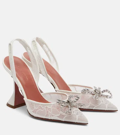 Amina Muaddi Rosie Embellished Lace Slingback Pumps In Gold