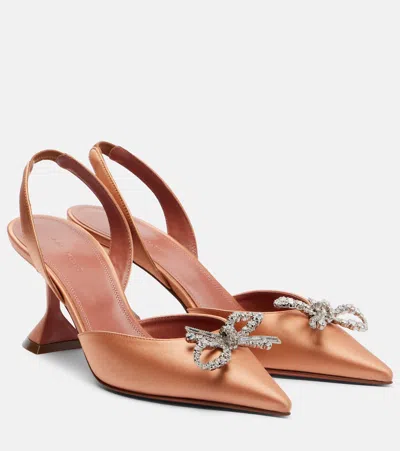 Amina Muaddi Rosie Embellished Satin Slingback Pumps In Orange