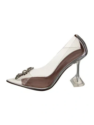 Pre-owned Amina Muaddi Rosie Glass Pvc Slingback Pumps In Silver