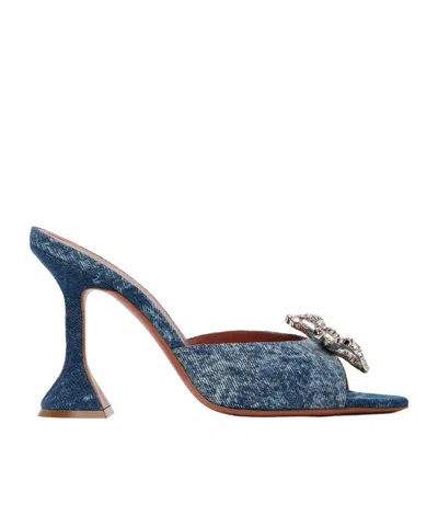 Amina Muaddi Blue Rosie Slipper Heeled Sandals In Denim